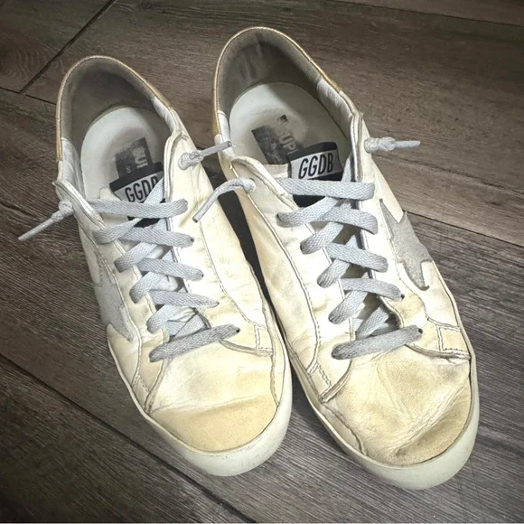 Golden Goose Tan and White Classic Star Sneakers - Picture 5 of 12